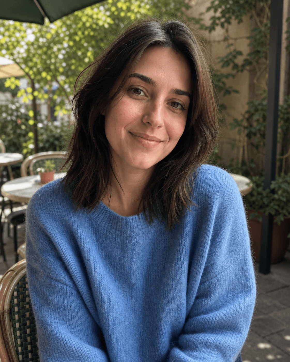 Same portrait with a remixed cafe background